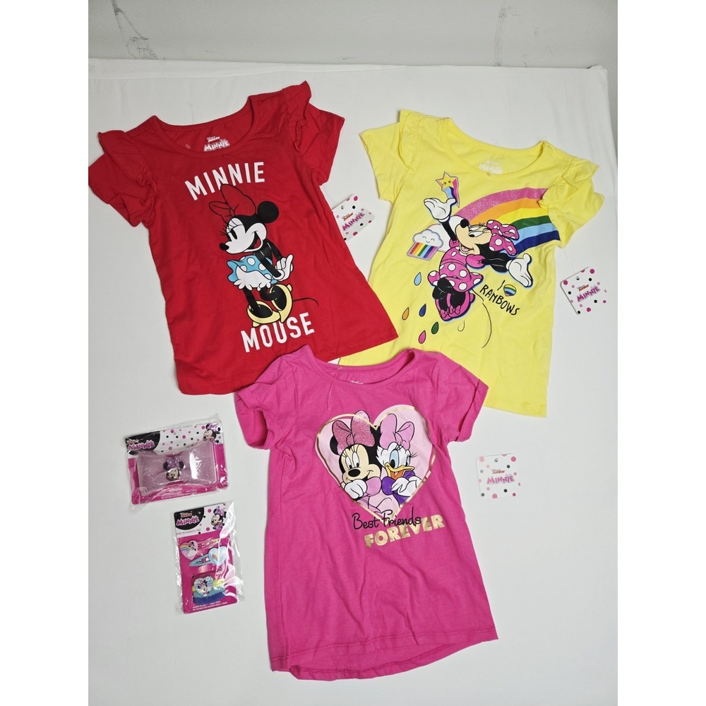 Disney Junior Girls shirt lot of 3 NWT sz 6x Minnie Mouse Daisy+ hair bow